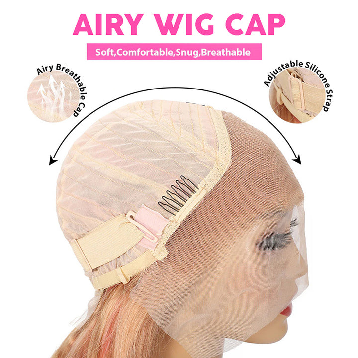 Allove Milk Tea Brown With Pink Blonde Highlight 13x4 HD Lace Front Body Wave Hair Wig 180% Density - AlloveHair