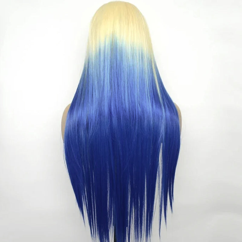 Allove Ombre Blonde Blue Color Human Hair Wigs For Women 13x4 Lace Front Wig Straight/Body Wave Lace Front Wig with Pre Plucked - AlloveHair