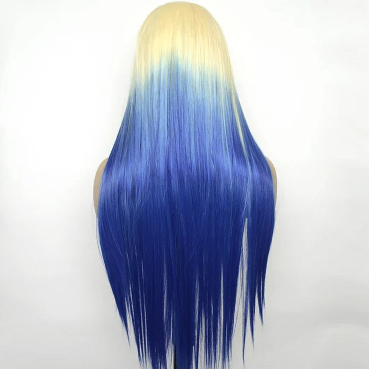 Allove Ombre Blonde Blue Color Human Hair Wigs For Women 13x4 Lace Front Wig Straight/Body Wave Lace Front Wig with Pre Plucked - AlloveHair