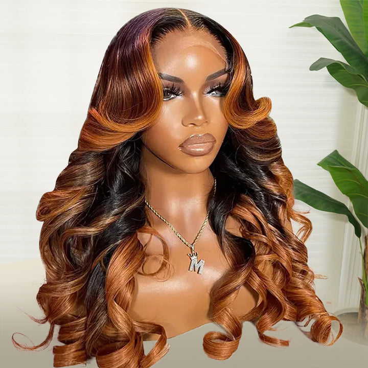 Allove Ombre Brown Colored 13x4 Transparent HD Full Lace Frontal Body Wave Wig Pre-Plucked Highlight  Human Hair Wigs 200% Density - AlloveHair