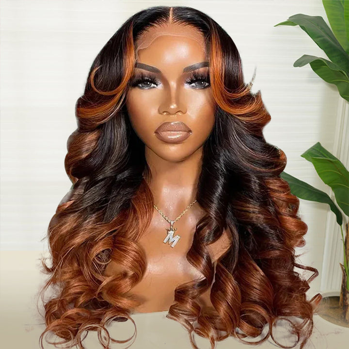 Allove Ombre Brown Colored 13x4 Transparent HD Full Lace Frontal Body Wave Wig Pre-Plucked Highlight  Human Hair Wigs 200% Density - AlloveHair