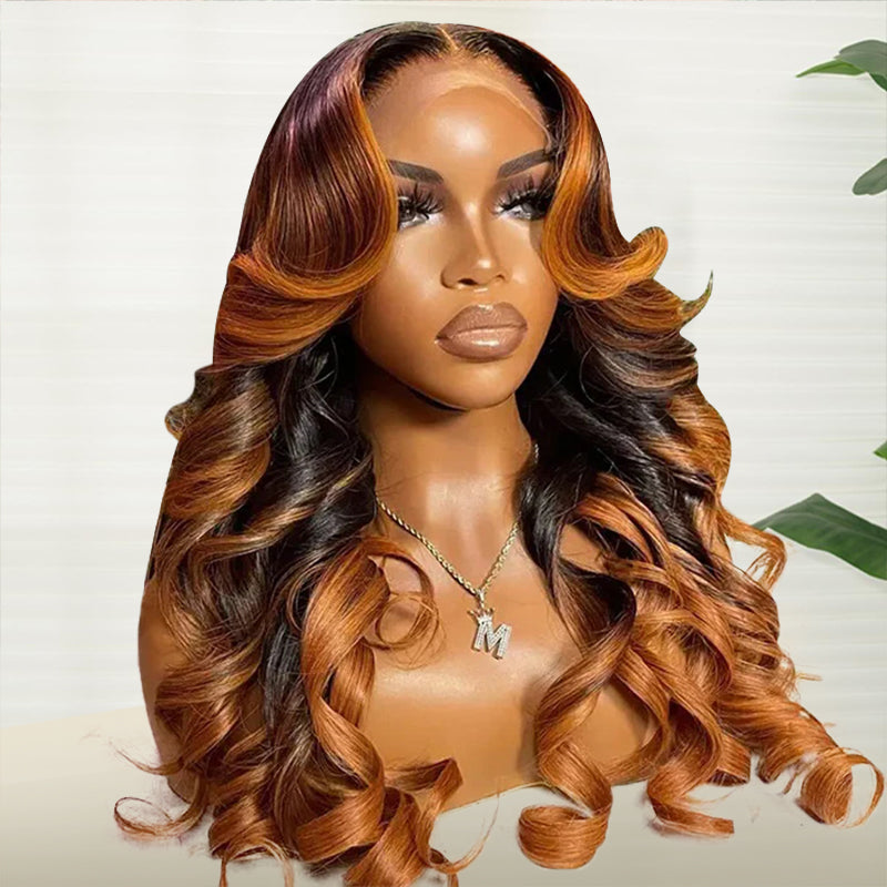 Allove Ombre Brown Colored 13x4 Transparent HD Full Lace Frontal Body Wave Wig Pre-Plucked Highlight  Human Hair Wigs 200% Density - AlloveHair