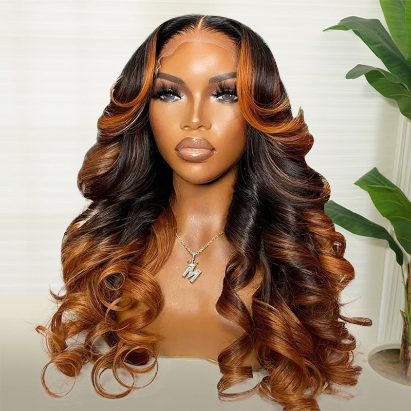 Allove Ombre Brown Colored 13x4 Transparent HD Full Lace Frontal Body Wave Wig Pre-Plucked Highlight  Human Hair Wigs 200% Density - AlloveHair