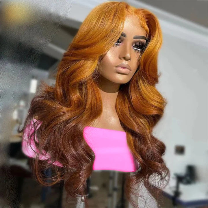 Allove Ombre Ginger Brown Colored 13x4 HD Full Lace Frontal Body Wave Wigs with Pre Plucked - AlloveHair