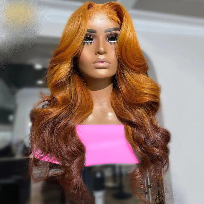 Allove Ombre Ginger Brown Colored 13x4 HD Full Lace Frontal Body Wave Wigs with Pre Plucked - AlloveHair