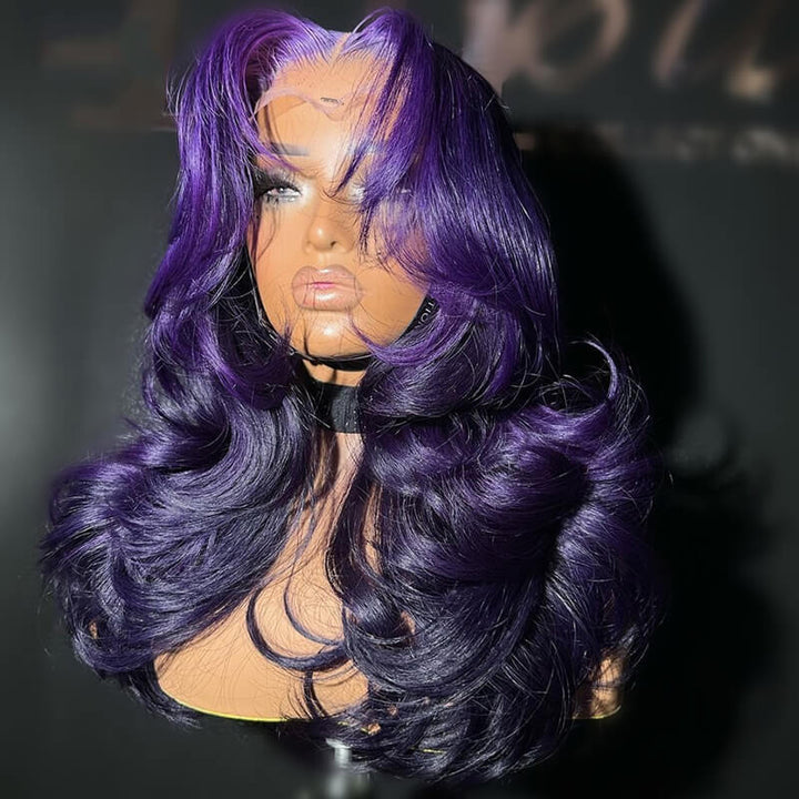 Allove Ombre Two Tones Purple Body Wave HD Lace Front Human Hair Wig with Pre-Plucked Ombre Violet Wig - AlloveHair