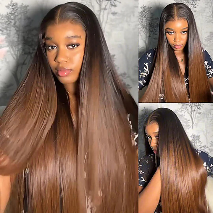 Allove T1B/2/4 Ombre Brown Color Straight 13x4 HD Lace Front Ready To Wear Wigs - AlloveHair