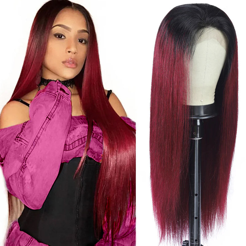 Allove T1B/99J Colored Glueless Wig Dark Root Burgundy Body Wave Human Hair Lace Front Wigs with Pre-plucked - AlloveHair