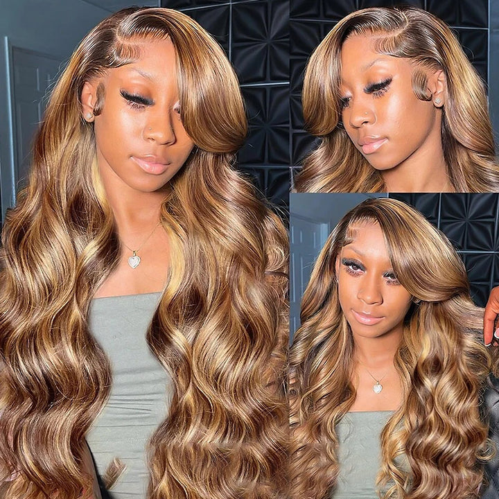 【C Part】Honey Blonde Ombre Ready To Wear Body Wave Hair 13*4 HD Glueless Lace Front Human Hair Affordable Wigs Hairstyles with Pre Plucked