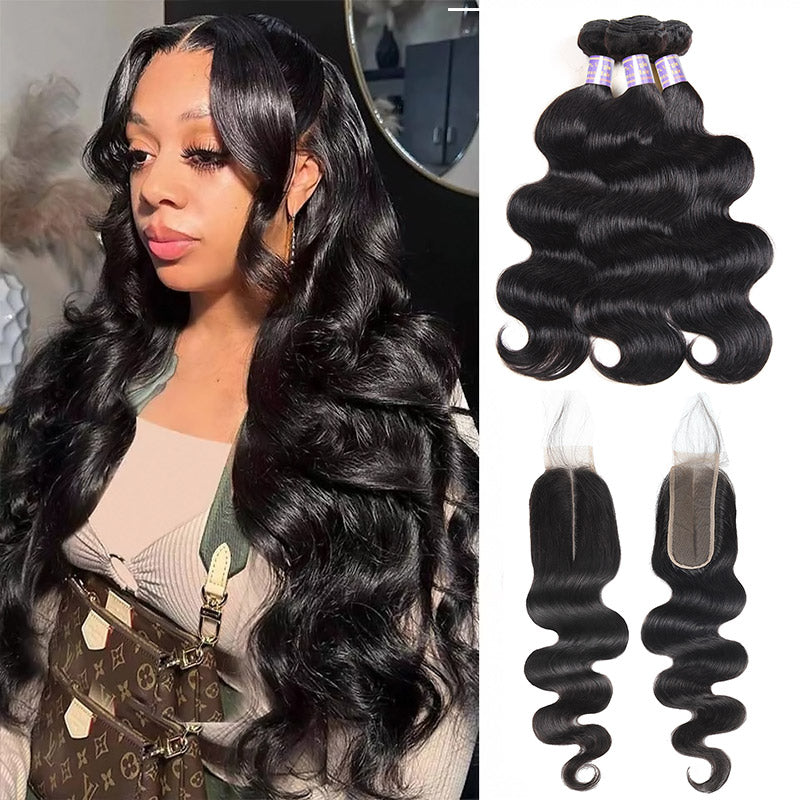 Brazilian Body Wave 3 Bundles with 2x6 HD Lace Deep Part Closure Virgin Human Hair - AlloveHair