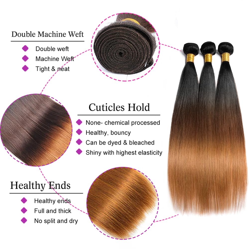 Allove Hair Two Tone Straight Hair Weave 3 Bundles T1B/30 Color Hair - AlloveHair