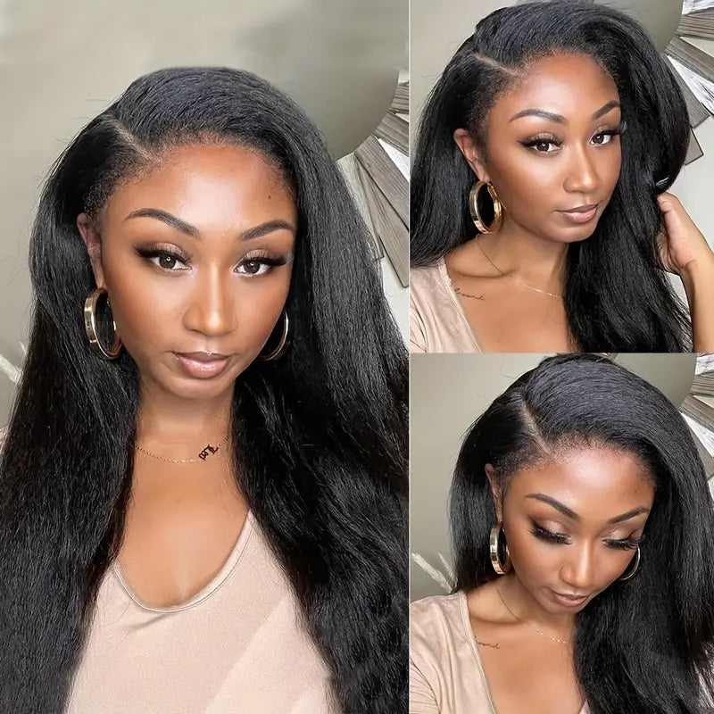 4C Edges Hairline Wig Kinky Straight 13x4 HD Lace Front Wigs With Curly Baby Hair