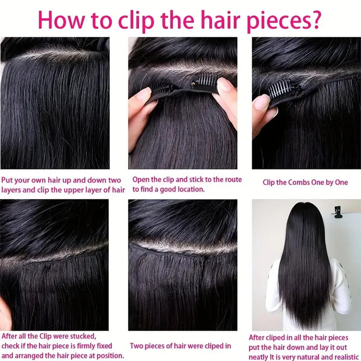 Allove Hair Straight Hair Clip In Hair Extensions 7 Pieces/Set Natural Black Color