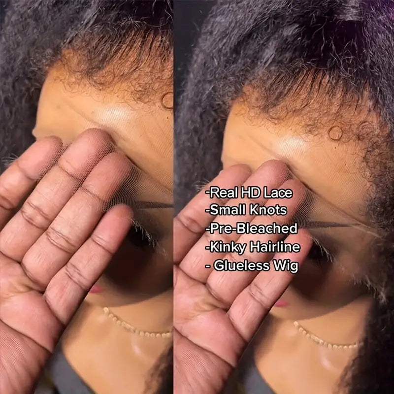 4C Edges Hairline Wig Kinky Straight 13x4 HD Lace Front Wigs With Curly Baby Hair