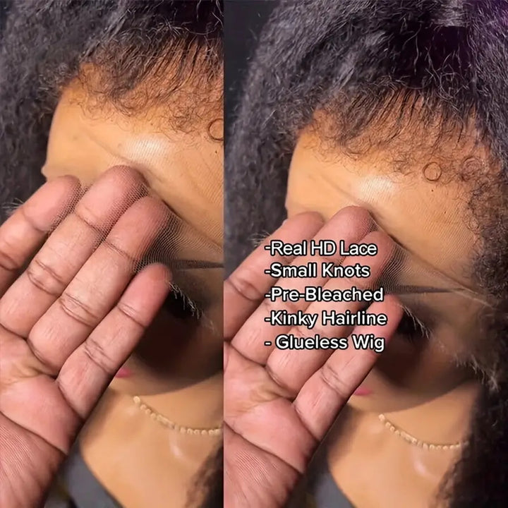 4C Edges Hairline Wig Kinky Straight 13x4 HD Lace Front Wigs With Curly Baby Hair