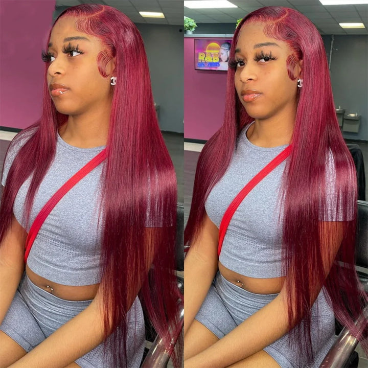 Allove Hair 99J Straight Hair 3 Bundles With Closure Burgundy Dark Wine Red - AlloveHair