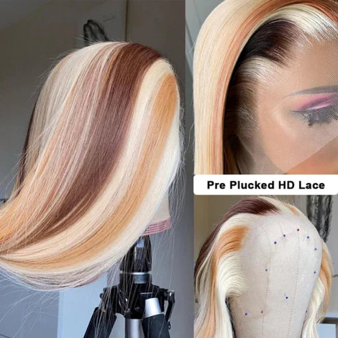 Highlight Brown 613 Balayage Colored Wigs 13x4 HD Lace Front Wigs Straight Human Hair Wigs - AlloveHair