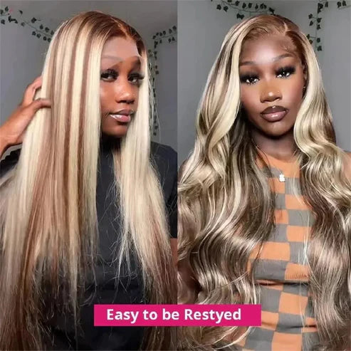 Highlight Brown 613 Balayage Colored Wigs 13x4 HD Lace Front Wigs Straight Human Hair Wigs - AlloveHair