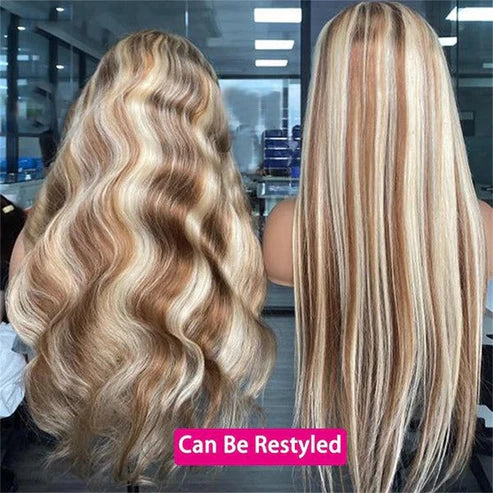 Highlight Brown 613 Balayage Colored Wigs 13x4 HD Lace Front Wigs Straight Human Hair Wigs - AlloveHair