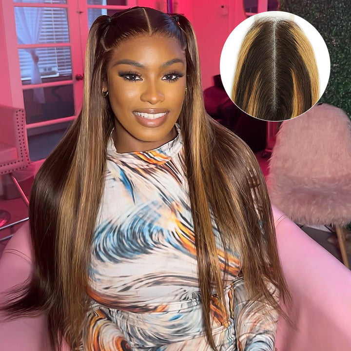 Honey Blonde Brazilian Highlight Straight Hair 3 Bundles With 2x6 Lace Closure - AlloveHair