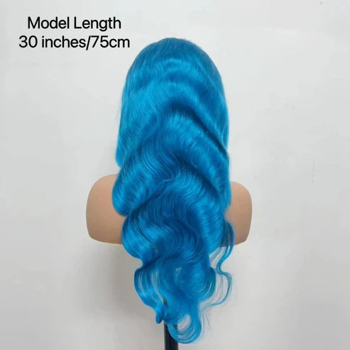 Light Sky Blue Body Wave 13x4 Lace Frontal Wig With Pre plucked Colored Human Hair Wig - AlloveHair