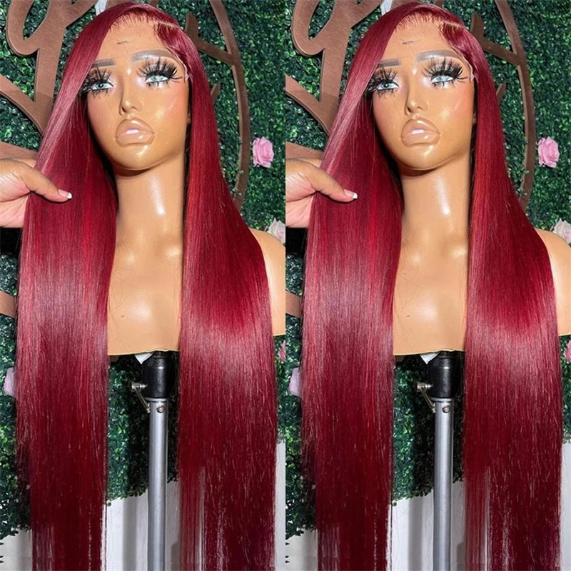 Long 40 Inch 13*4 Straight Hair 99J Burgundy Wear to Go Glueless Lace Front Wigs - AlloveHair