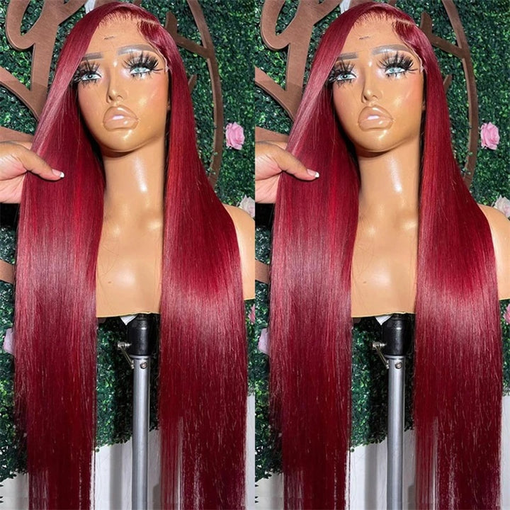 Long 40 Inch 13*4 Straight Hair 99J Burgundy Wear to Go Glueless Lace Front Wigs - AlloveHair