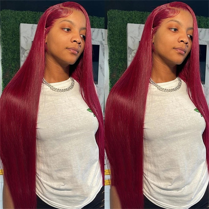 Long 40 Inch 13*4 Straight Hair 99J Burgundy Wear to Go Glueless Lace Front Wigs - AlloveHair