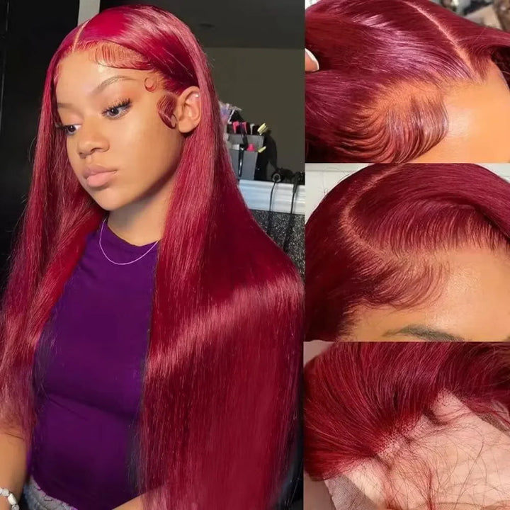 Long 40 Inch 13*4 Straight Hair 99J Burgundy Wear to Go Glueless Lace Front Wigs - AlloveHair