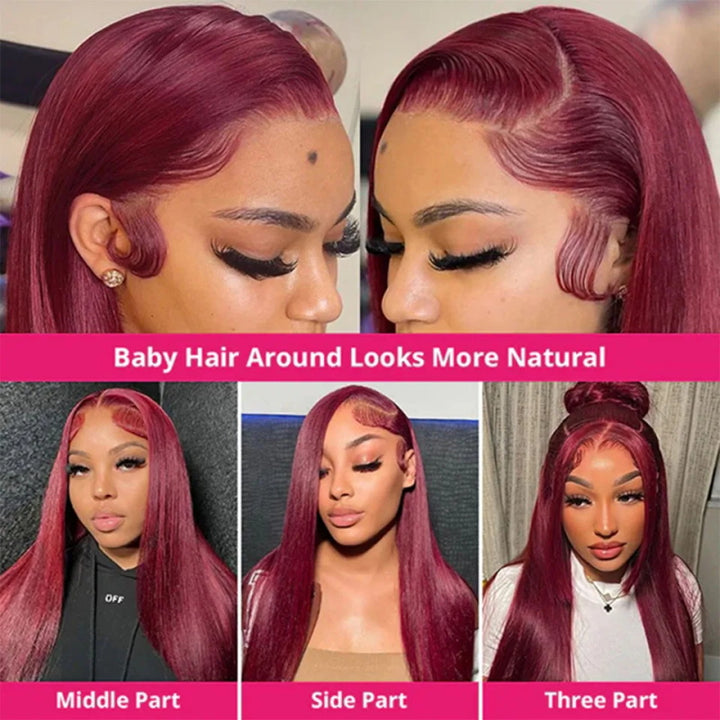Long 40 Inch 13*4 Straight Hair 99J Burgundy Wear to Go Glueless Lace Front Wigs - AlloveHair