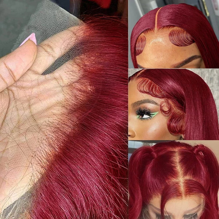 Long 40 Inch 13*4 Straight Hair 99J Burgundy Wear to Go Glueless Lace Front Wigs - AlloveHair