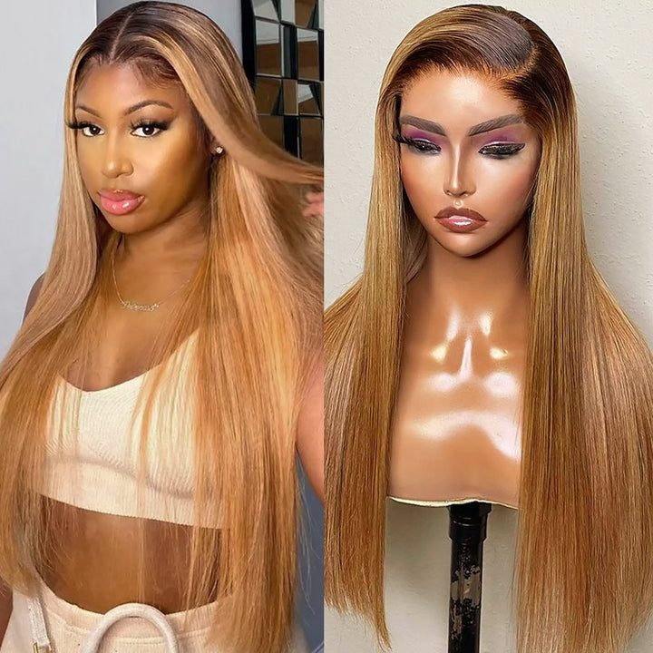 Elevate your style with the Allove Hair Ombre Wig in a stunning 1B/27 color combination, featuring beautiful transitions from deep black to a vibrant honey blonde. This straight hair wig is designed with a 13x4 lace front that offers a natural look and versatile styling options.