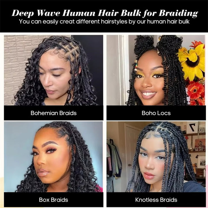 Overnight Shipping Deep Wave Bulk Human Hair For Braiding No Weft 100% Human Hair Extensions - AlloveHair