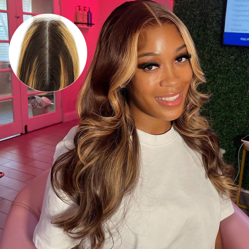 P4/27 Highlight Body Wave 3 Bundles With 2x6 Deep Part Lace Closure 100% Human Hair - AlloveHair