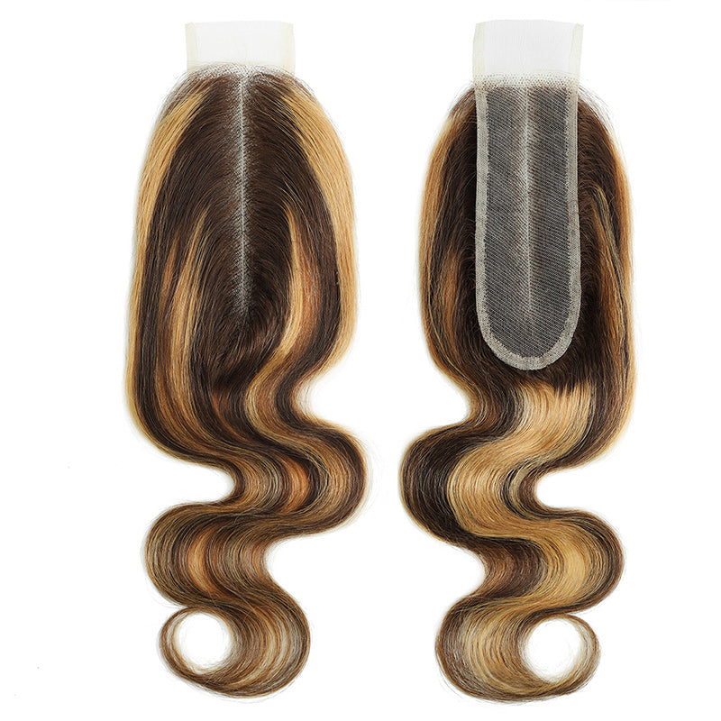 P4/27 Highlight Body Wave 3 Bundles With 2x6 Deep Part Lace Closure 100% Human Hair - AlloveHair