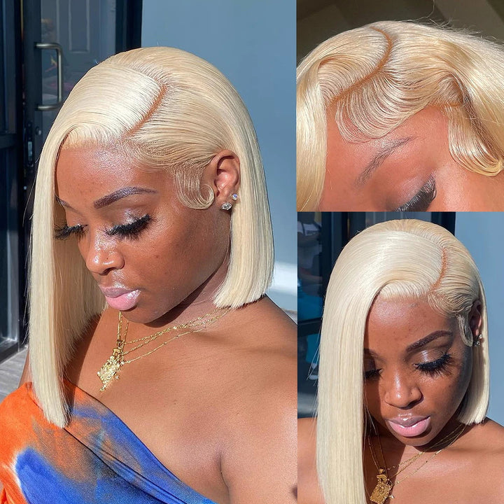 613 Short Bob Straight Human Hair Wigs 13x4/4x4 Blonde Wear To Go Lace Front Wigs