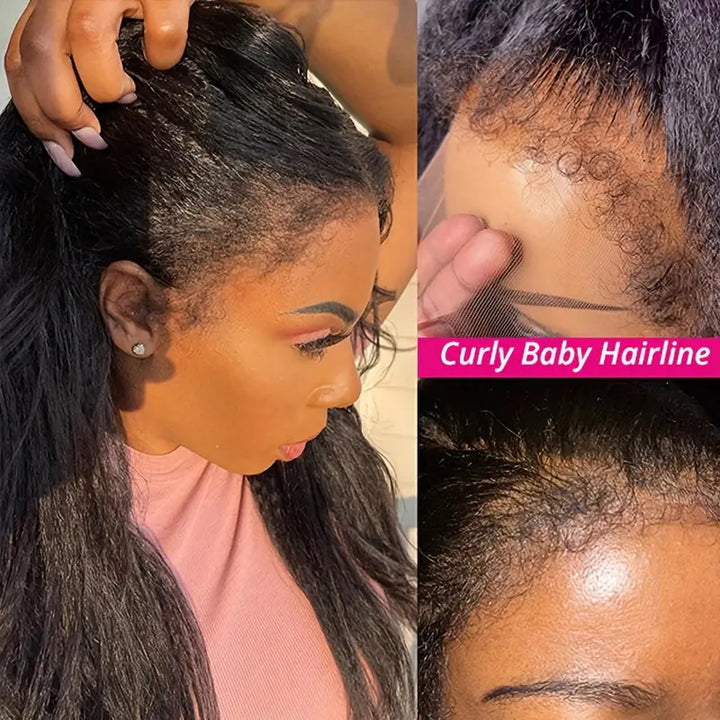 4C Edges Hairline Wig Kinky Straight 13x4 HD Lace Front Wigs With Curly Baby Hair
