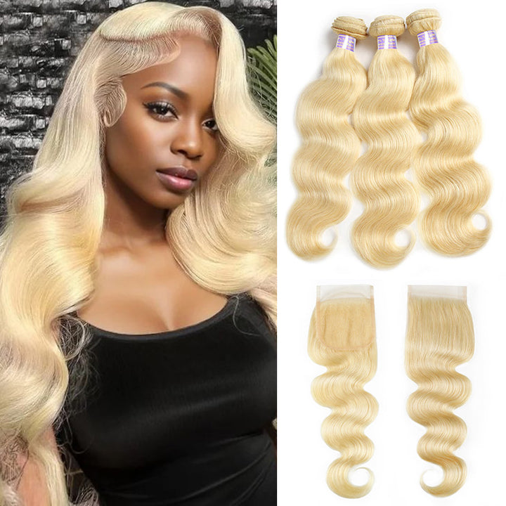 Allove 613 Blonde Body wave Hair 3 Bundles with 4*4 Lace Closure - AlloveHair