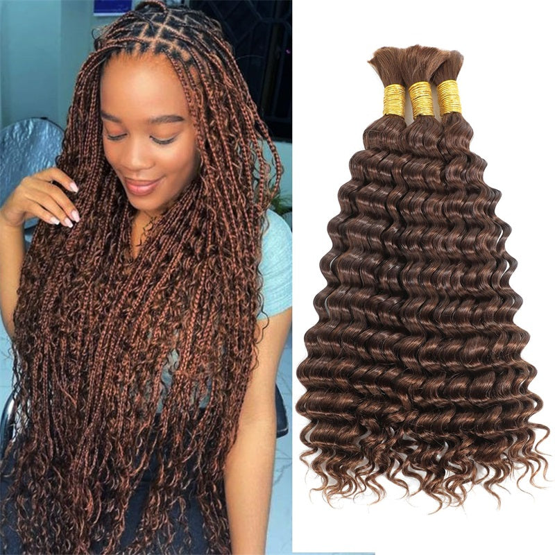Allove #4 Deep Wave Bulk Human Hair For Braiding Crochet Micro Boho Braids For Black Women