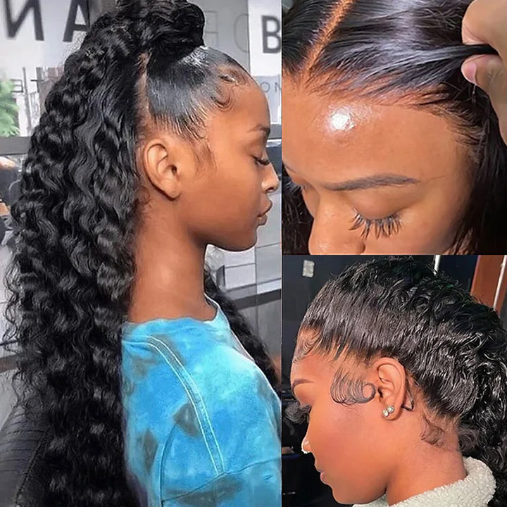 Loose Deep Wave Invisible-String Snug Fit 360 Lace Front Wigs Pre Plucked HD Lace Human Hair Crimped Wigs - AlloveHair