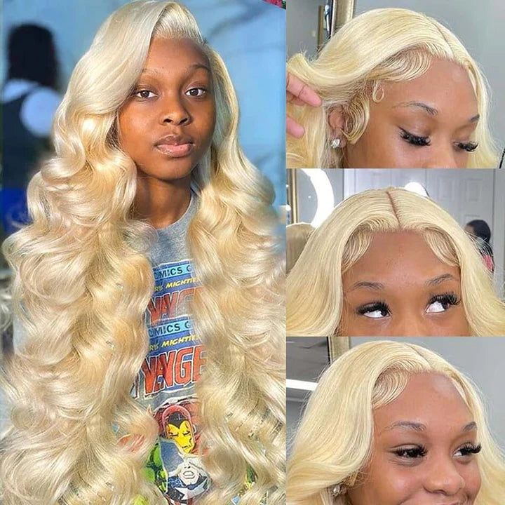 613 Blonde Color Body Wave 360 HD Transparent Lace Front Human Hair Wig with Pre Plucked