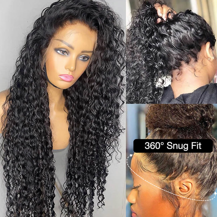 Deep Wave Snug Fit 360 Lace Frontal Wig 100% Human Hair Wigs For Women - AlloveHair