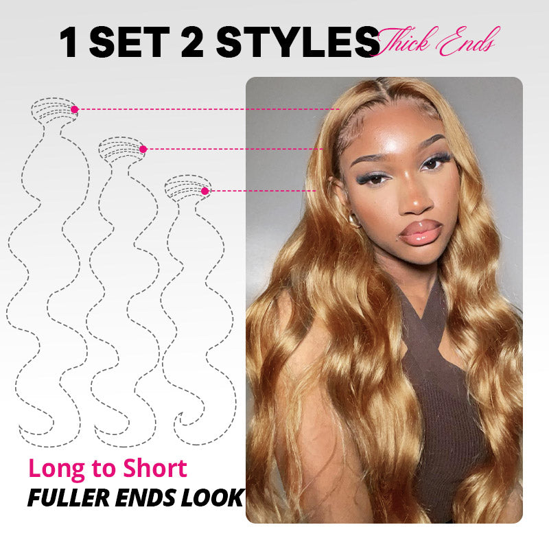#27 Honey Blonde Bundles with 2x6 HD Lace Closure Colored Body Wave Human Hair 3 Bundles with Lace Closure - AlloveHair