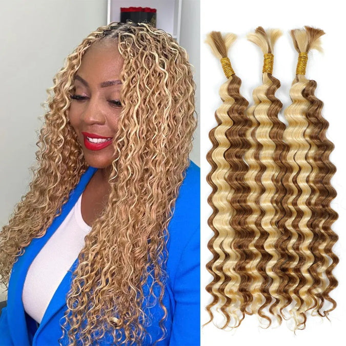 Allove P27/613 Blonde Deep Wave Braiding Human Hair For Micro Crochet Boho Bohemian Braids