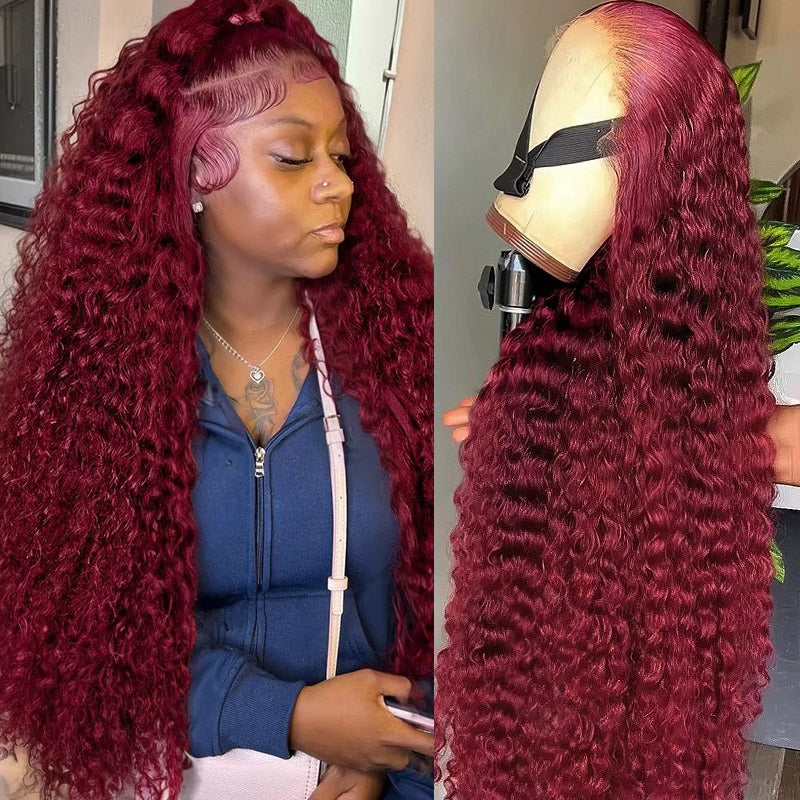 40 Inch #99J Deep Wave Burgundy Wig 13x4 HD Glueless Lace Front Wig with Pre Plucked