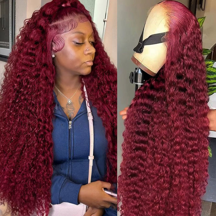 40 Inch #99J Deep Wave Burgundy Wig 13x4 HD Glueless Lace Front Wig with Pre Plucked