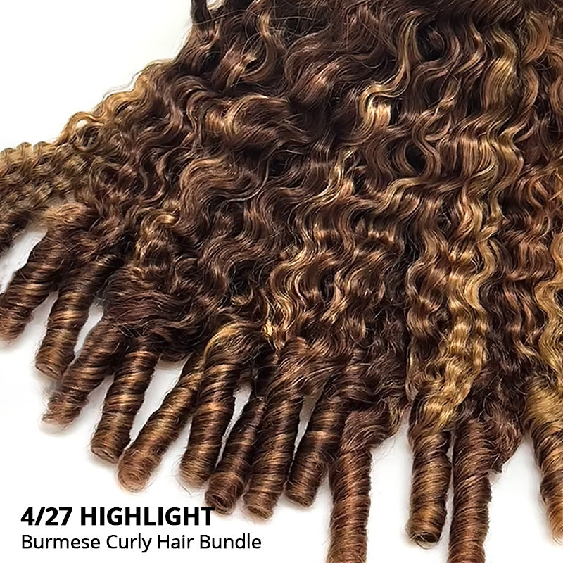 4/27 Highlight Burmese Curly Hair Bundles 100% Human Hair Extension for Sew in - AlloveHair