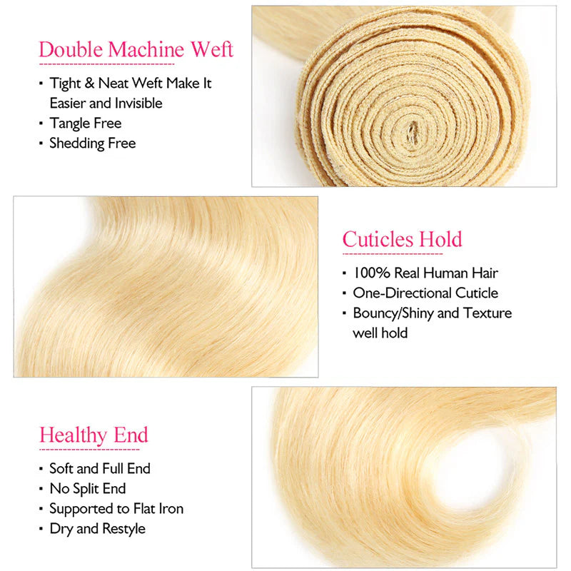 Allove 613 Blonde Body wave Hair 3 Bundles with 4*4 Lace Closure - AlloveHair