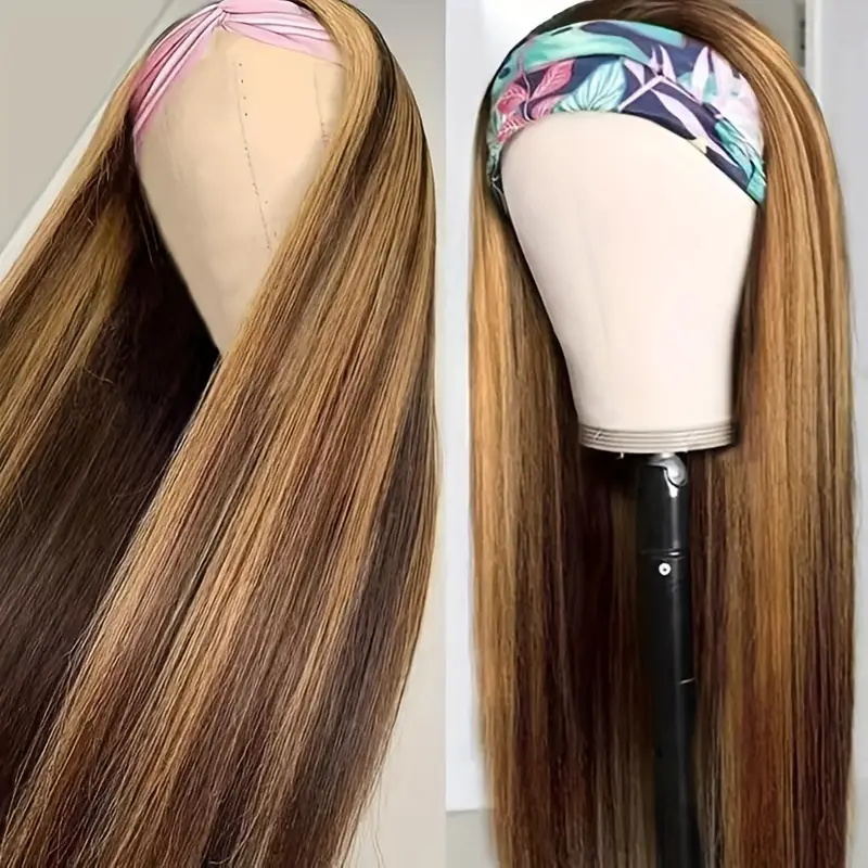 Honey Blonde Ombre Hair With Headband Straight Human Hair Non Lace Wig