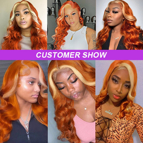 Ginger Orange Blonde Ombre Color Body Wave 13*4 HD Lace Front Wig Brazilian 4x4 Lace Closure Human Hair Wig
